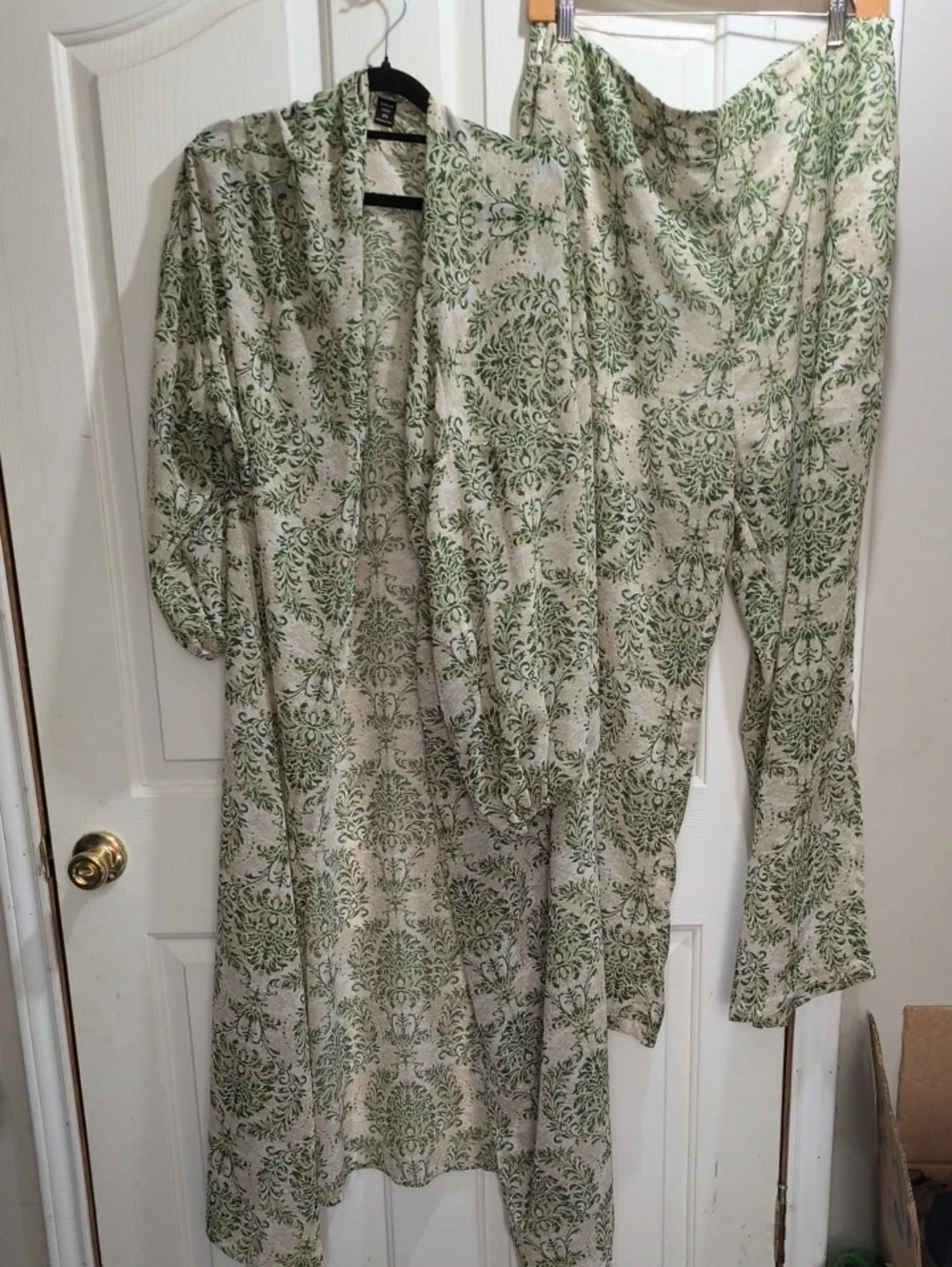 SHEIN Cream & Green Floral Wide-Leg Pants with Matching Duster